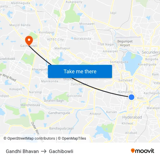 Gandhi Bhavan to Gachibowli map