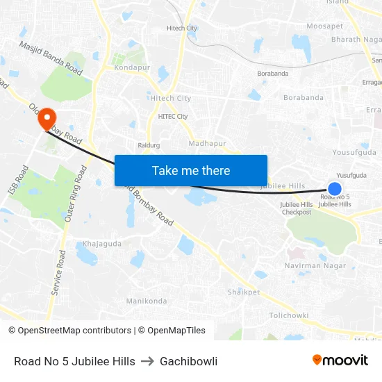 Road No 5 Jubilee Hills to Gachibowli map