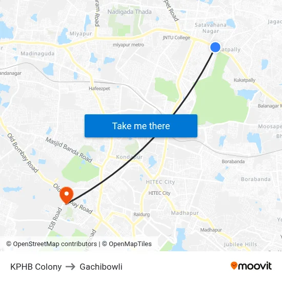 KPHB Colony to Gachibowli map