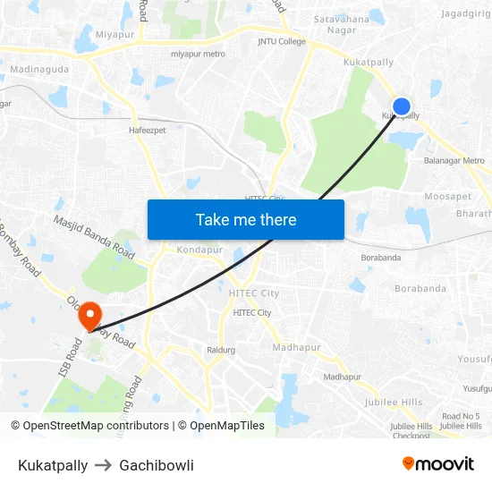 Kukatpally to Gachibowli map