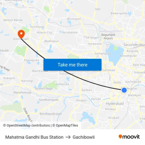 Mahatma Gandhi Bus Station to Gachibowli map