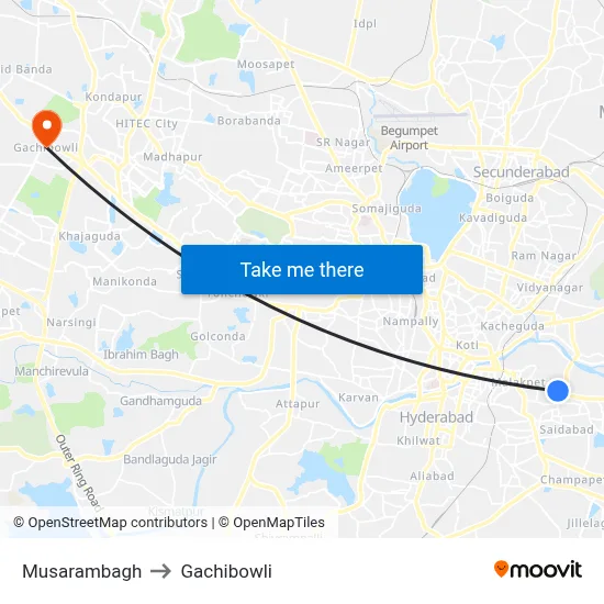 Musarambagh to Gachibowli map