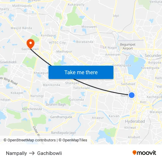 Nampally to Gachibowli map