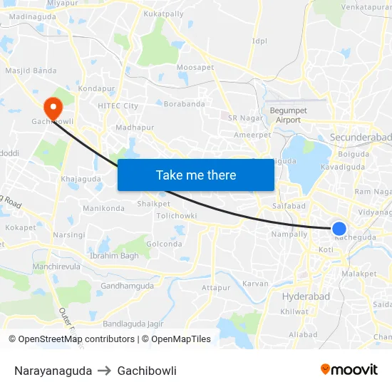 Narayanaguda to Gachibowli map