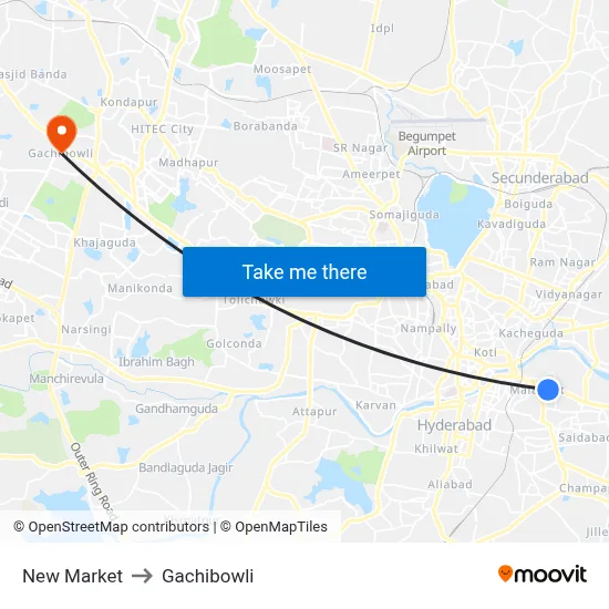 New Market to Gachibowli map