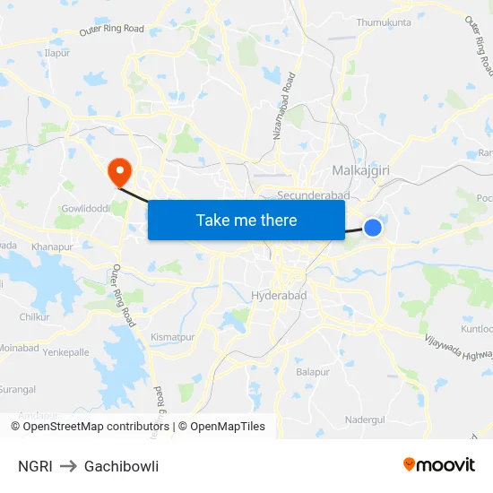 NGRI to Gachibowli map