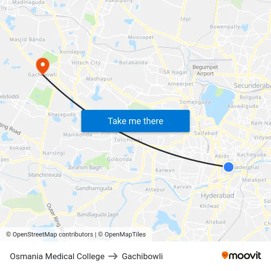 Osmania Medical College to Gachibowli map