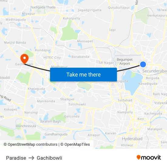 Paradise to Gachibowli map