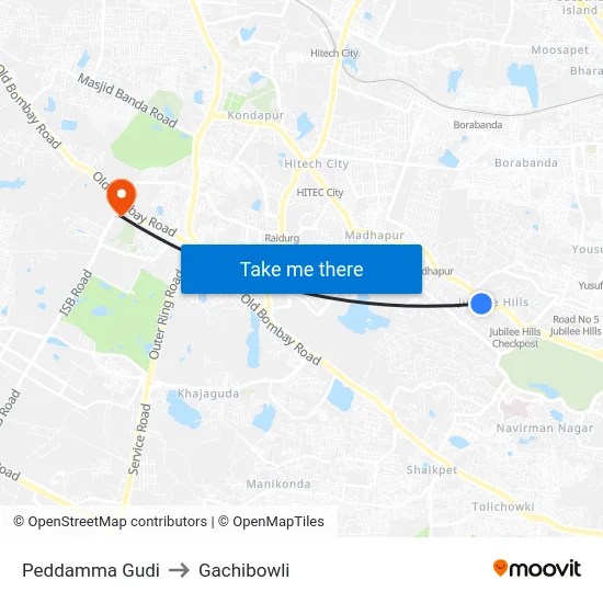Peddamma Gudi to Gachibowli map
