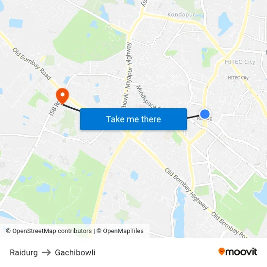 Raidurg to Gachibowli map