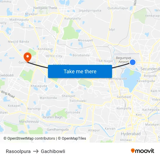 Rasoolpura to Gachibowli map