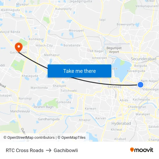 RTC Cross Roads to Gachibowli map