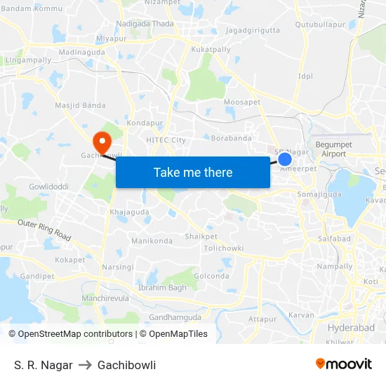 S. R. Nagar to Gachibowli map