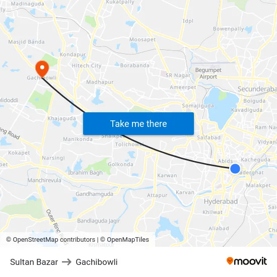Sultan Bazar to Gachibowli map