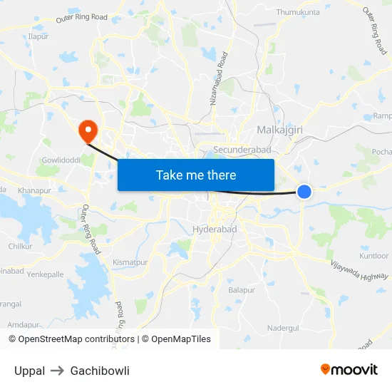 Uppal to Gachibowli map