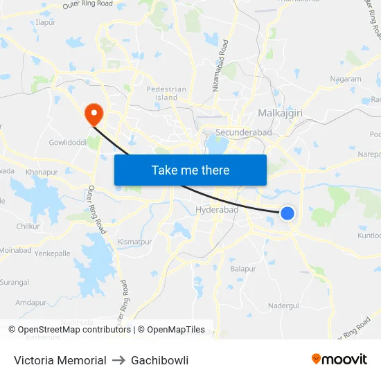 Victoria Memorial to Gachibowli map