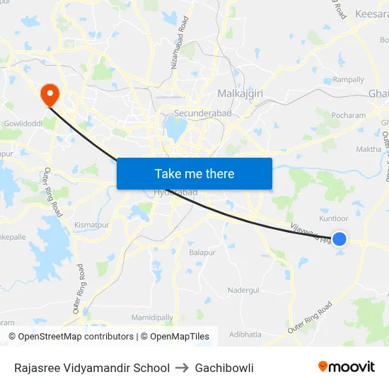 Rajasree Vidyamandir School to Gachibowli map