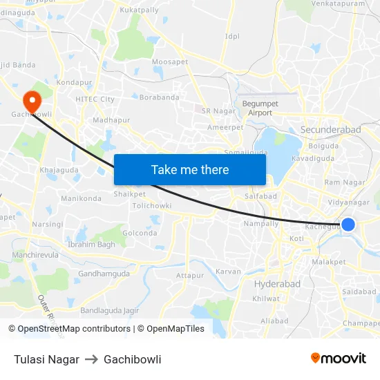 Tulasi Nagar to Gachibowli map