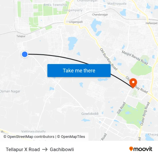 Tellapur X Road to Gachibowli map