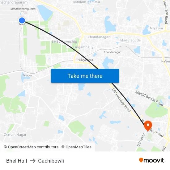 Bhel Halt to Gachibowli map