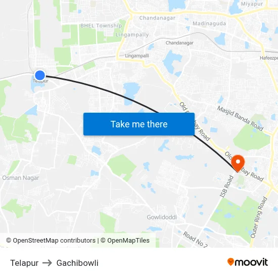 Telapur to Gachibowli map