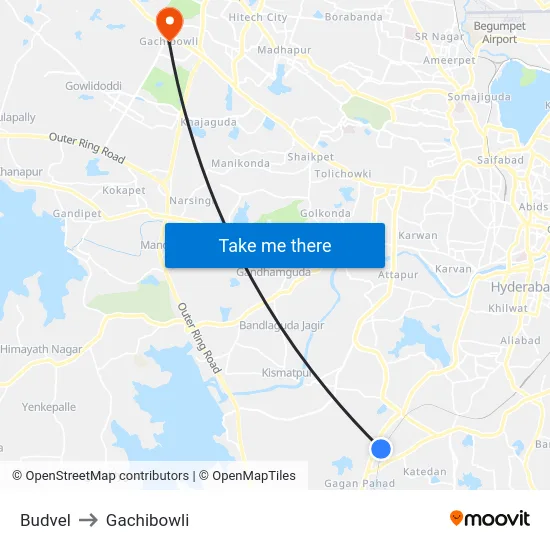 Budvel to Gachibowli map