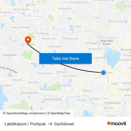 Lakdikapool / Pushpak to Gachibowli map