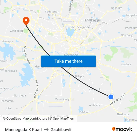 Manneguda X Road to Gachibowli map