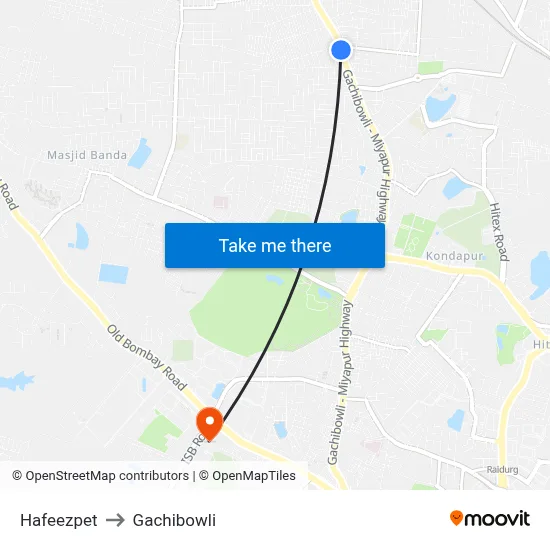 Hafeezpet to Gachibowli map