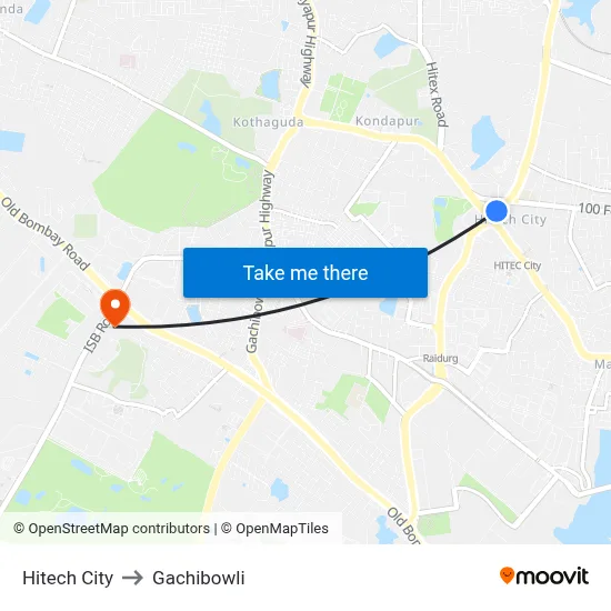 Hitech City to Gachibowli map