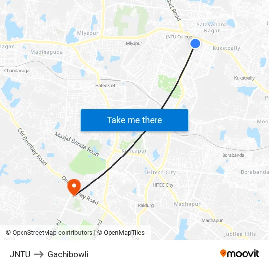 JNTU to Gachibowli map