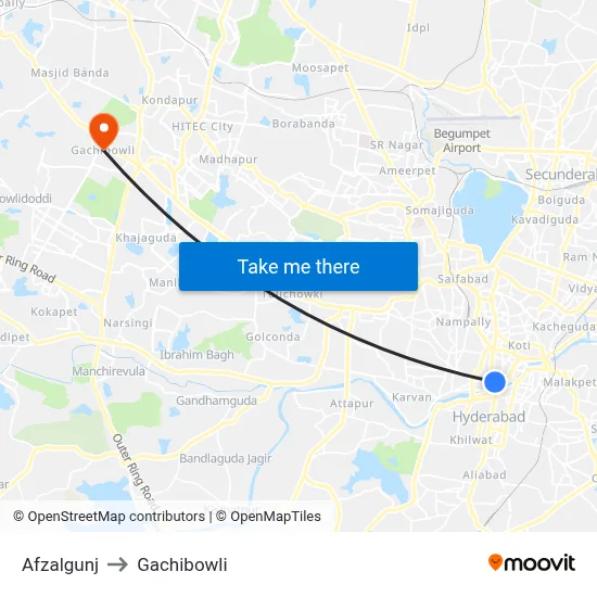 Afzalgunj to Gachibowli map