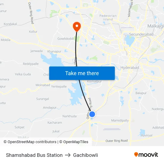 Shamshabad Bus Station to Gachibowli map