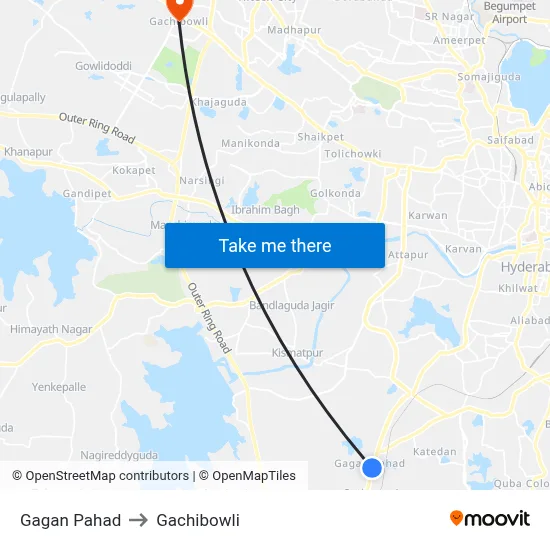 Gagan Pahad to Gachibowli map