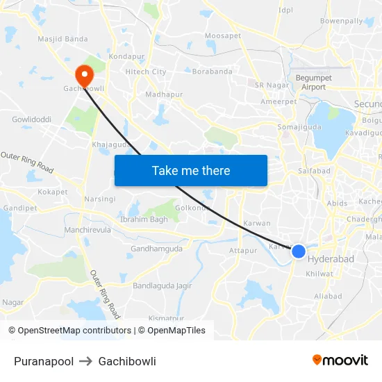 Puranapool to Gachibowli map