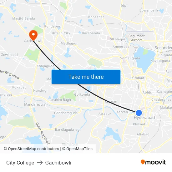 City College to Gachibowli map