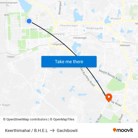 Keerthimahal / B.H.E.L to Gachibowli map
