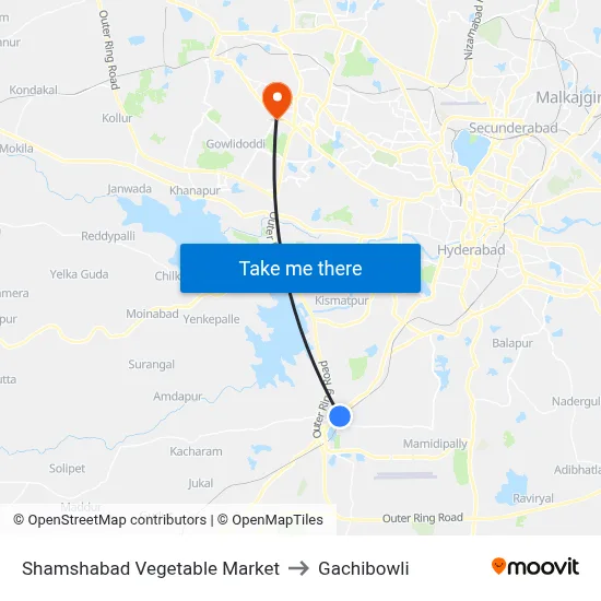 Shamshabad Vegetable Market to Gachibowli map