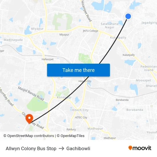 Allwyn Colony Bus Stop to Gachibowli map