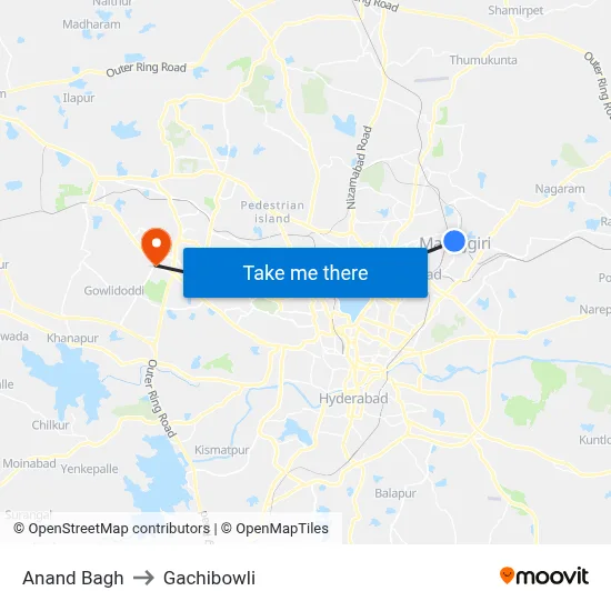 Anand Bagh to Gachibowli map