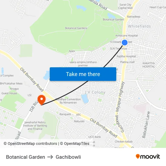 Botanical Garden to Gachibowli map