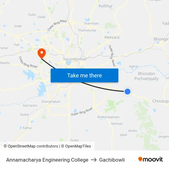 Annamacharya Engineering College to Gachibowli map