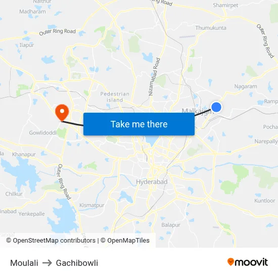Moulali to Gachibowli map