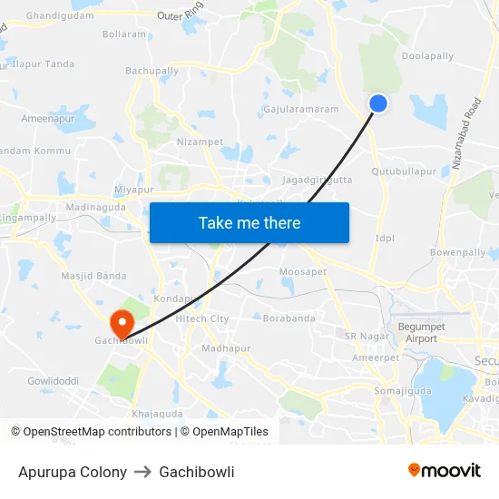 Apurupa Colony to Gachibowli map