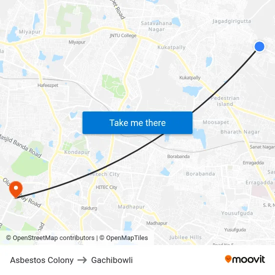 Asbestos Colony to Gachibowli map