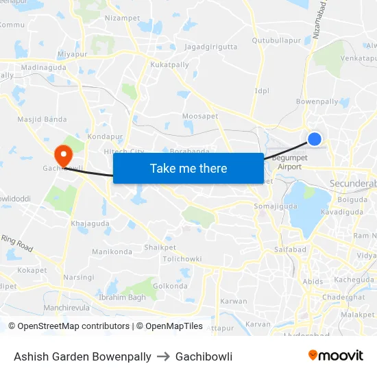 Ashish Garden Bowenpally to Gachibowli map