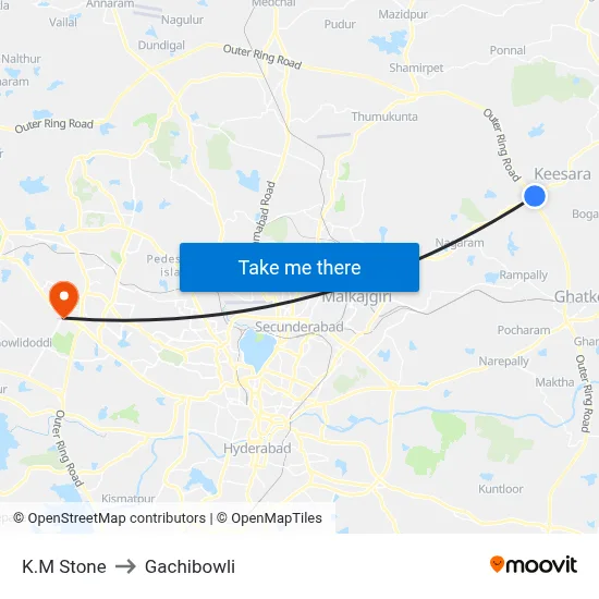 K.M Stone to Gachibowli map