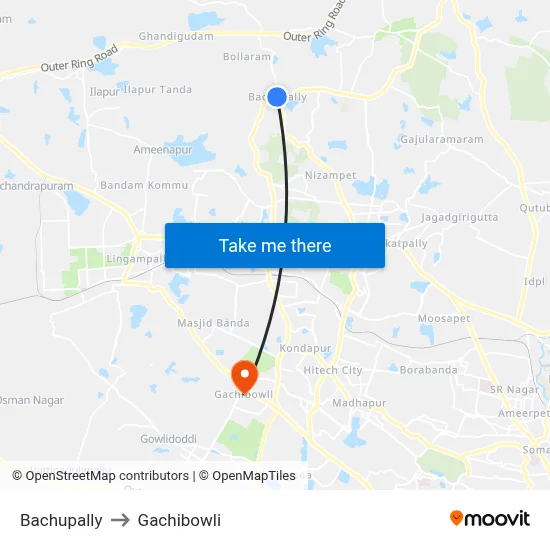 Bachupally to Gachibowli map