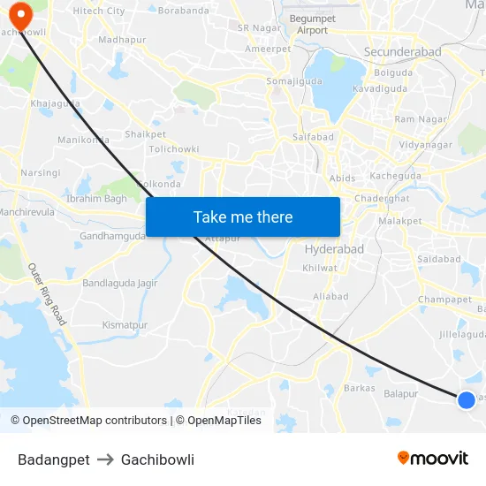Badangpet to Gachibowli map