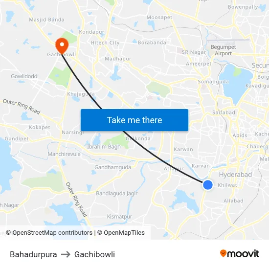 Bahadurpura to Gachibowli map